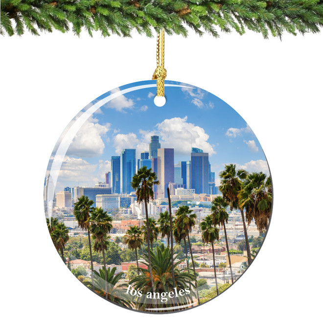 Los Angeles Skyline Christmas Ornament Porcelain Double Sided - Thumbnail 2