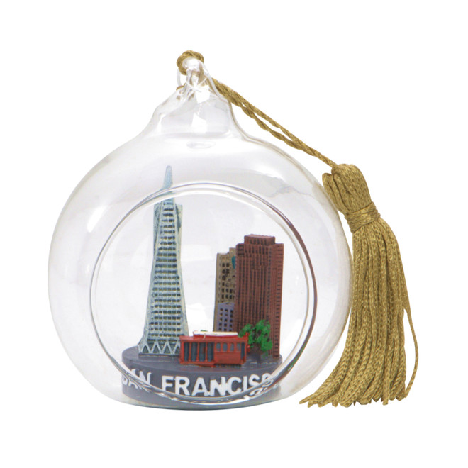 Mini Skyline San Francisco Christmas Ornament Open Glass Ball - Thumbnail 4