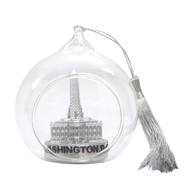 Mini Silver Skyline Washington DC Christmas Ornament Open Glass Ball - Thumbnail 5