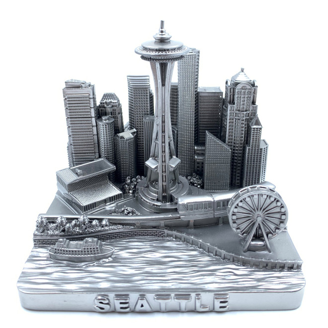 Seattle City Skyline 3D Model Landmark Replica Square Silver 4 1/2 Inches