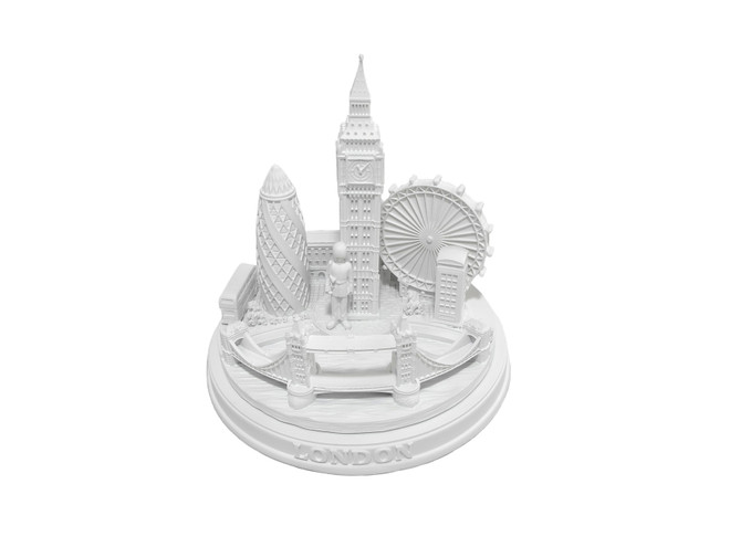 London City Skyline 3D Model Round Matte White 5 1/2 Inches