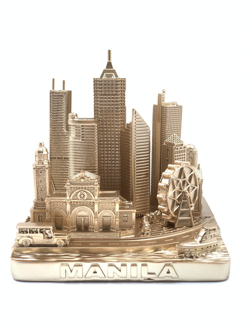 Manila City Skyline 3D Model Landmark Replica Square Gold 4 1/2 Inches