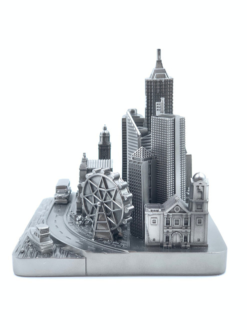 Manila City Skyline 3D Model Landmark Replica Square Pewter Silver 4 1/2 Inches