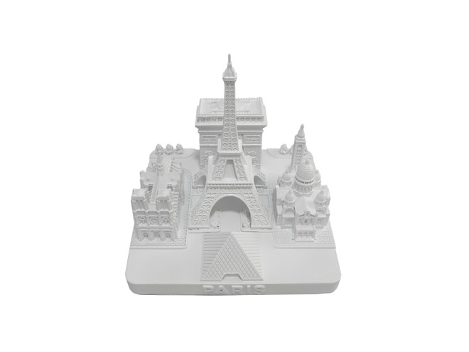 Paris City Skyline 3D Model Landmark Replica Square Matte White 4 ½ Inches