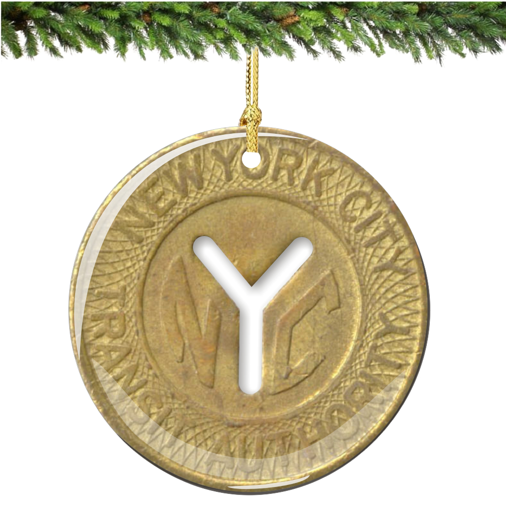 NYC Subway Token Porcelain Christmas Ornament