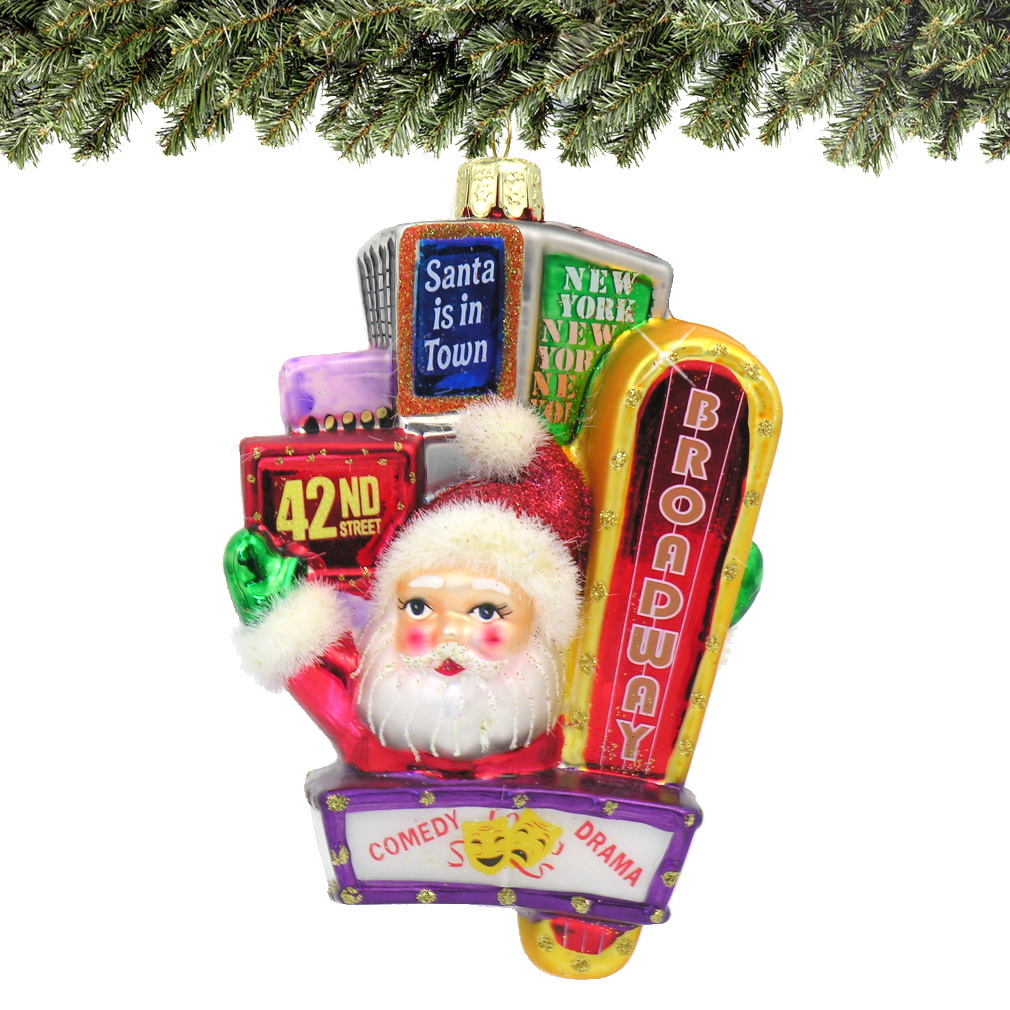 Santa on Broadway Glass Ornament - Thumbnail 3