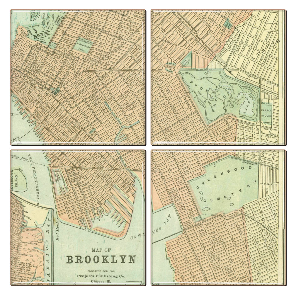 Brooklyn Antique Map Coaster Set - Thumbnail 3