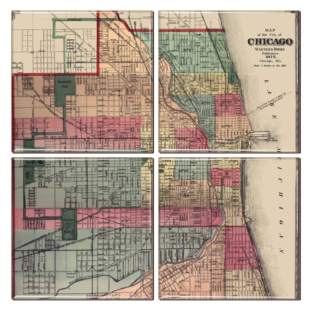 Chicago Antique Map Coaster Set of 4 - Thumbnail 4