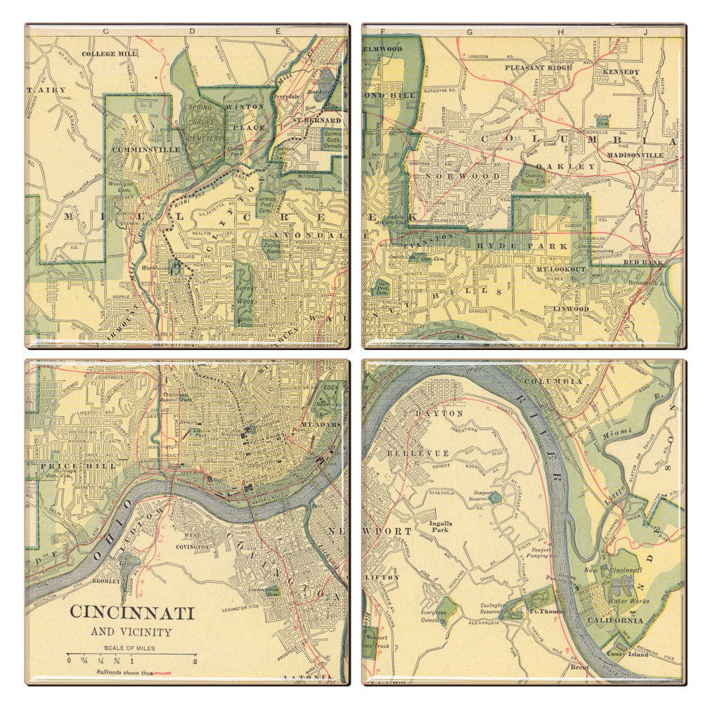 Cincinnati Map Coaster Set Of 4