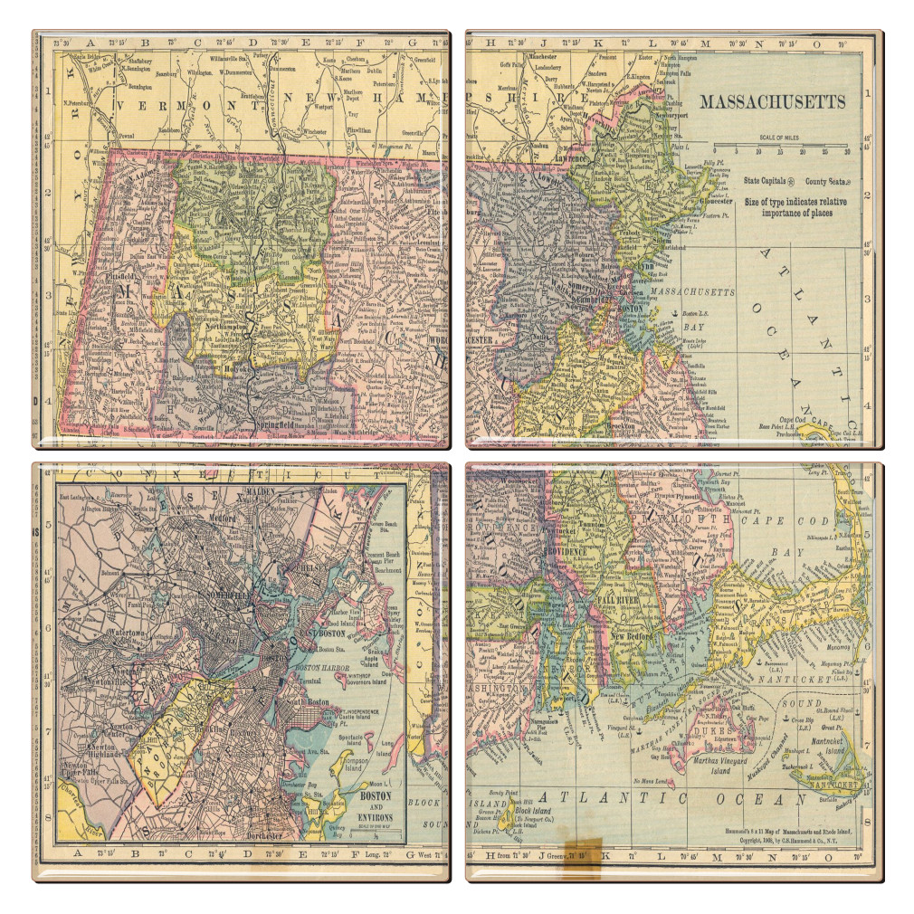 Massachusetts Map Coaster Set of 4 - Thumbnail 2