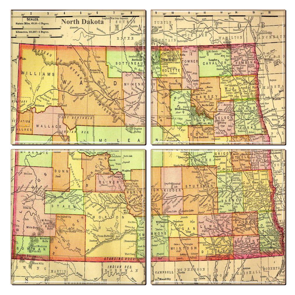 North Dakota Map Coaster Set of 4 - Thumbnail 3