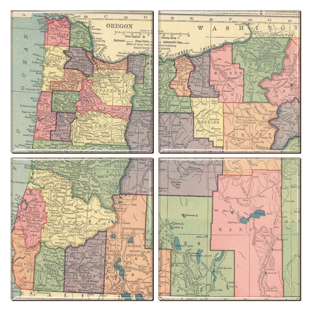 Oregon Map Coaster Set of 4 - Thumbnail 2