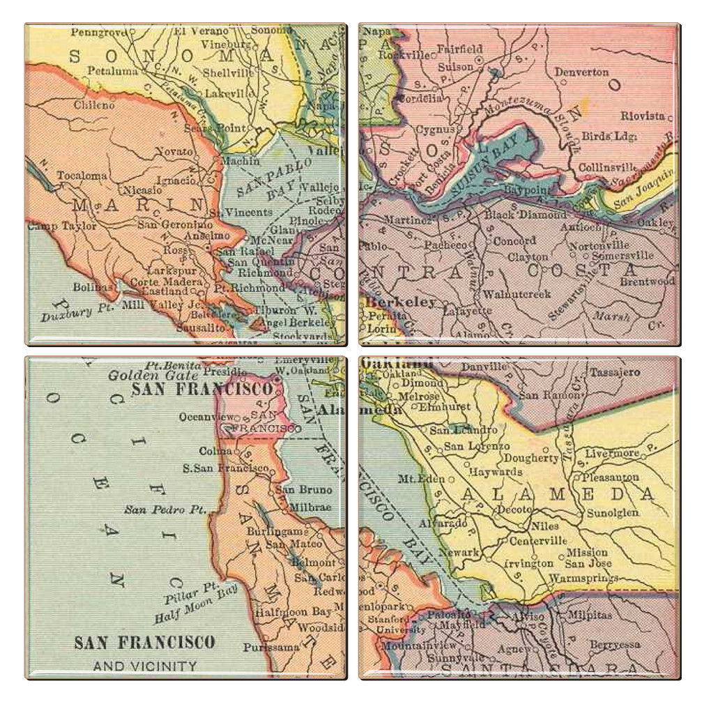 San Francisco Antique Map Coaster Set of 4