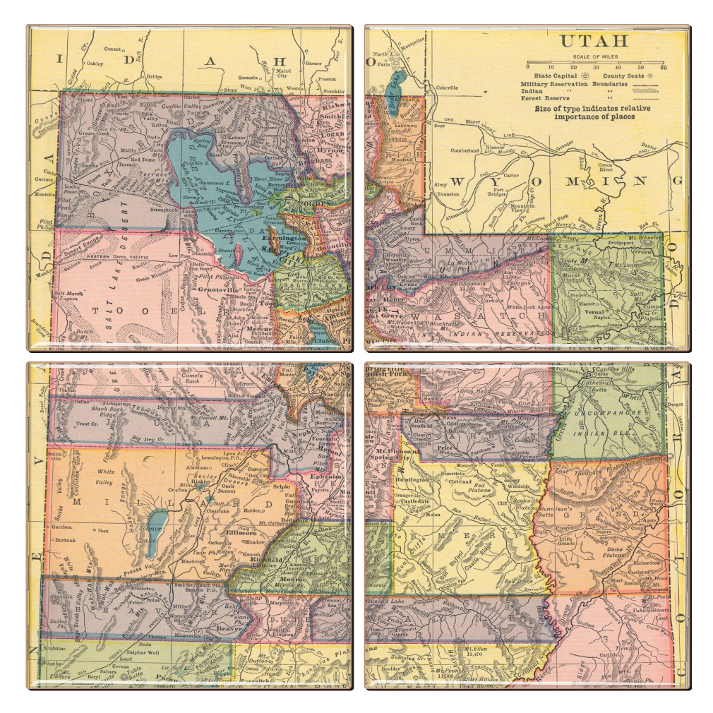 Utah Map Coaster Set of 4 - Thumbnail 3