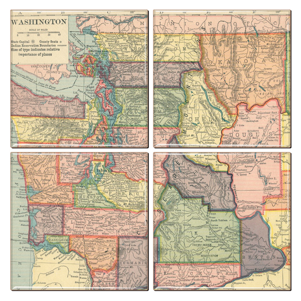 Washington State Map Coaster Set of 4 - Thumbnail 4