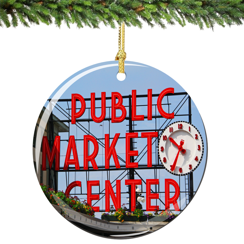 Pike Place Market in Seattle Porcelain Christmas Ornament - Thumbnail 2