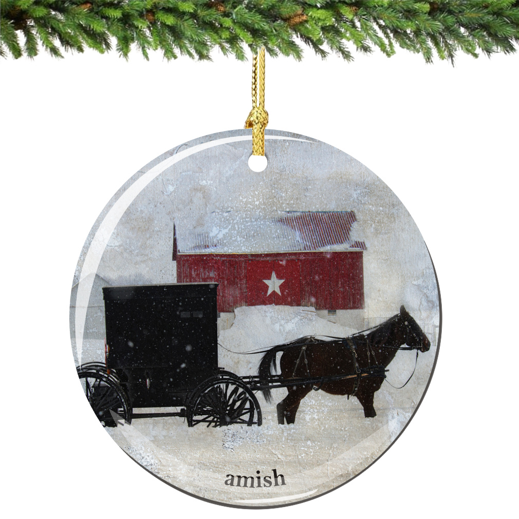 Amish Horse & Buggy Porcelain Christmas Ornament