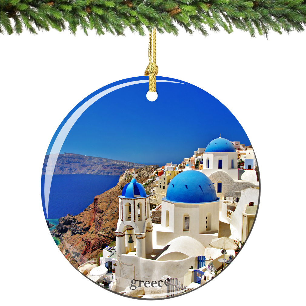 Greece Porcelain Christmas Ornament, Santorini - Thumbnail 3