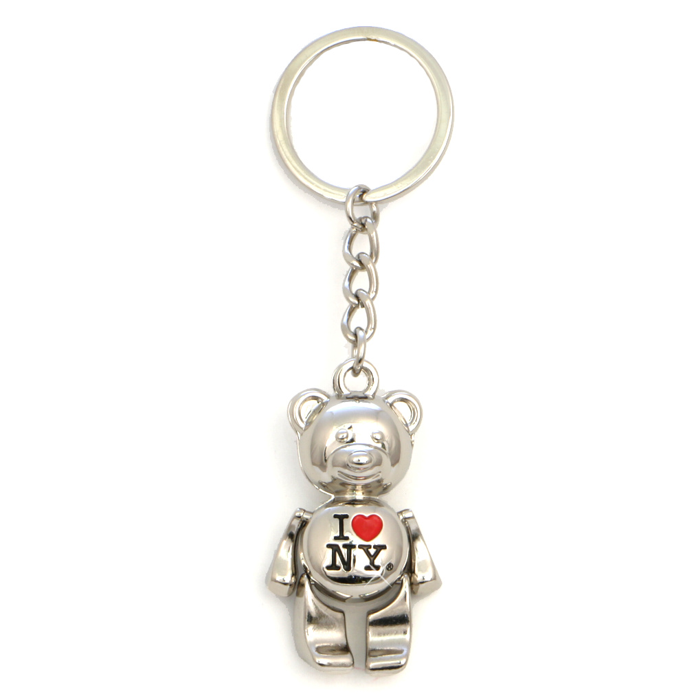 Teddy Bear Articulated Keychain Silvertone Metal Jointed Red Heart Keyring  Gift