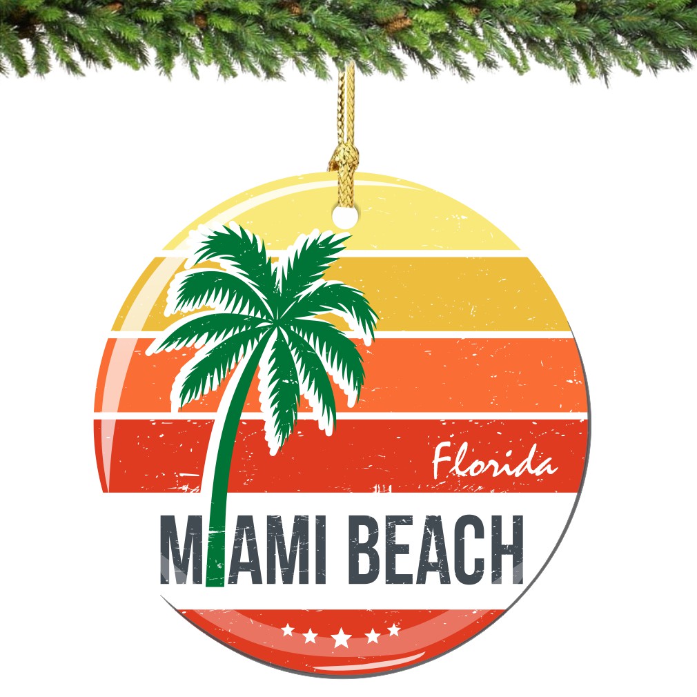 Miami Beach Florida Christmas Ornament Porcelain Double Sided - Thumbnail 2