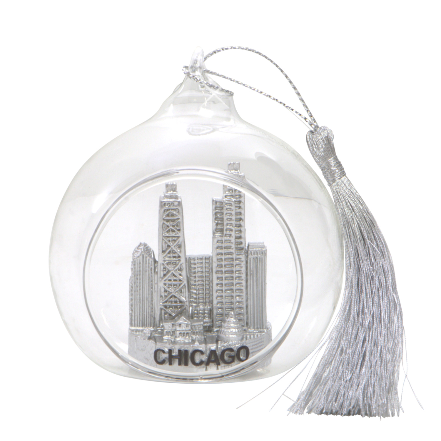 Mini Silver Skyline Chicago Christmas Ornament - Thumbnail 4