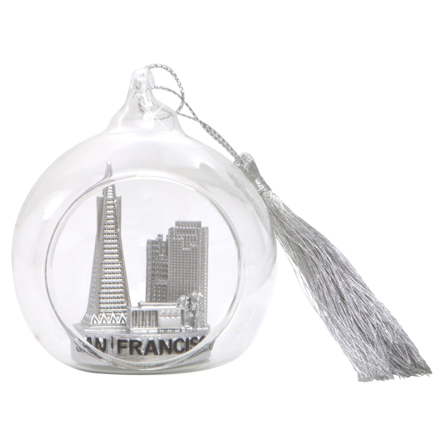 Mini Skyline San Francisco Christmas Ornament Open Glass Ball - Thumbnail 2