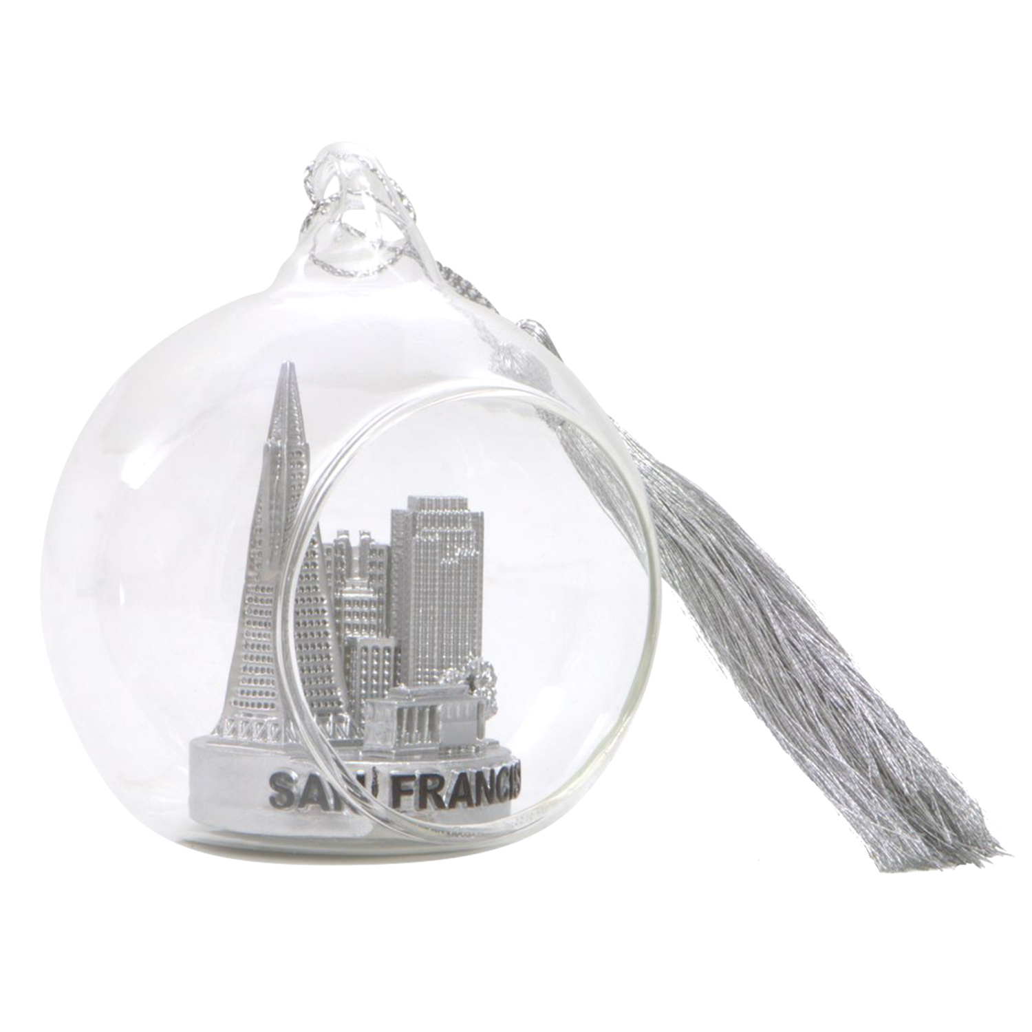 Mini Skyline San Francisco Christmas Ornament Open Glass Ball - Thumbnail 5