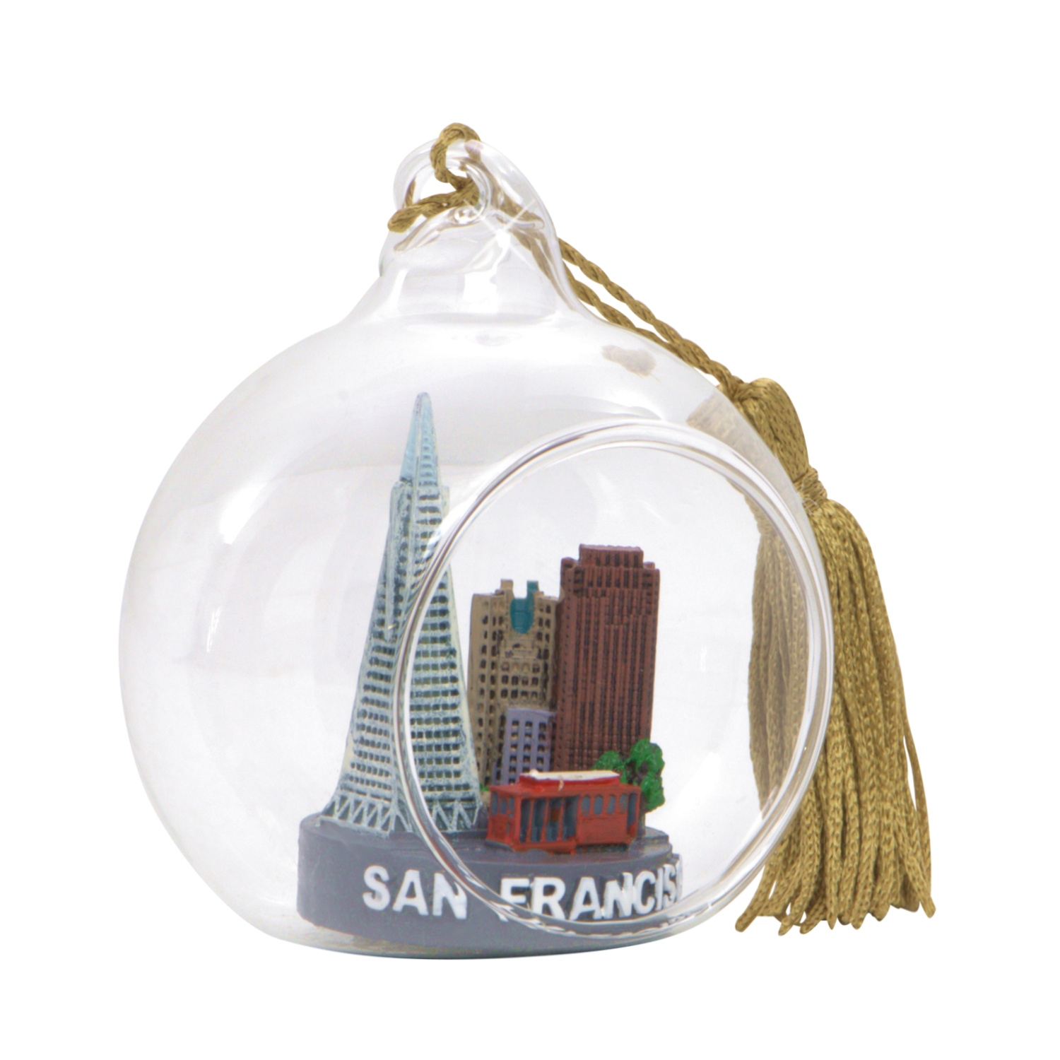 Mini Skyline San Francisco Christmas Ornament Open Glass Ball