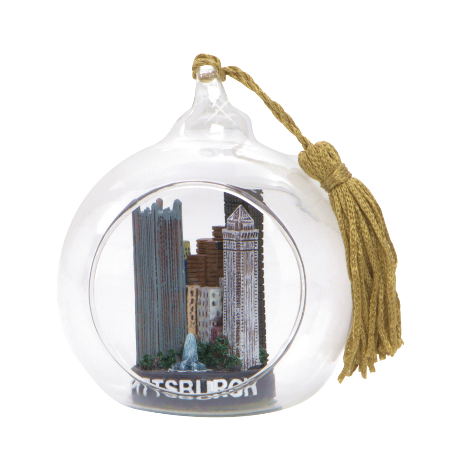 Mini Skyline Pittsburgh Christmas Ornament Open Glass Ball - Thumbnail 3