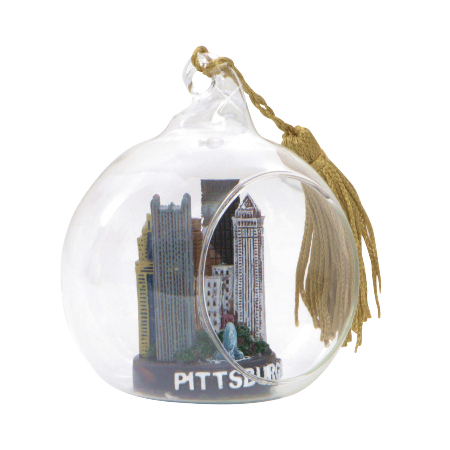 Mini Skyline Pittsburgh Christmas Ornament Open Glass Ball - Thumbnail 4