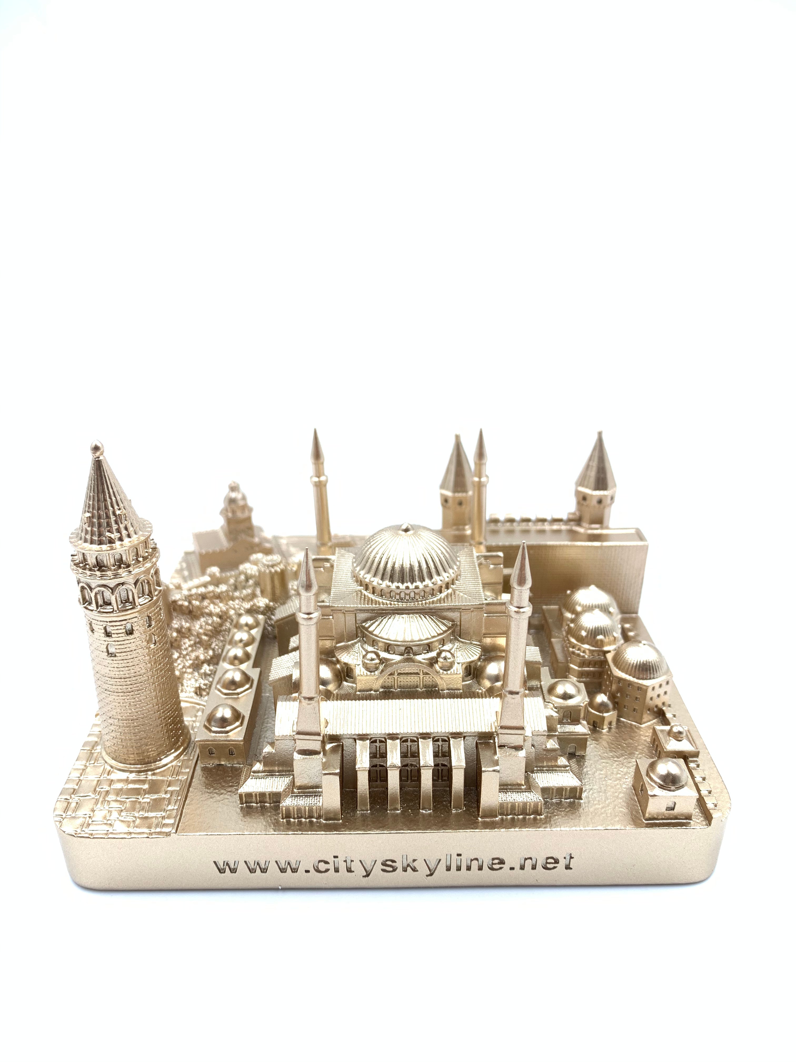 Istanbul City Skyline 3D Model Landmark Replica Square Gold 4 1/2 Inches