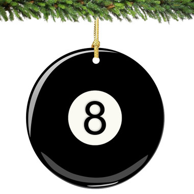 Eight Ball Christmas Ornament Porcelain Double Sided