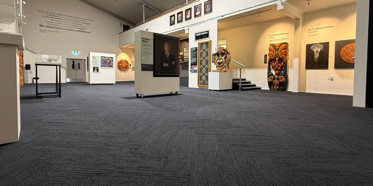 Interface carpet tiles in the Te Wānanga o Aotearoa Apakura Campus gallery