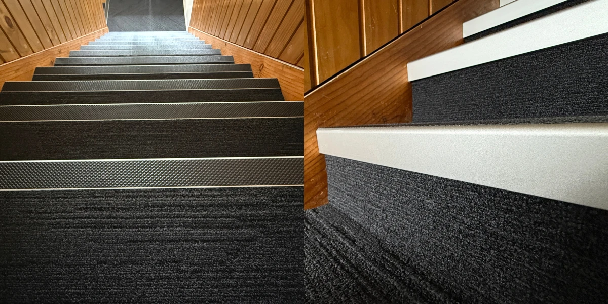 Commercial carpet tile installation in the Apakura Campus main gallery