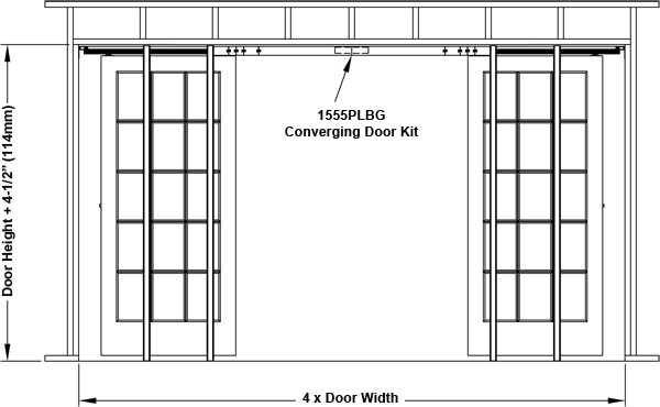 Rough Opening Dimensions for a double Pocket door.  (Must order 2 kits and the Converging Door connector, sold separately.)
