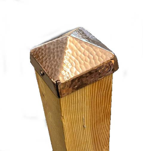 Hammered Copper 4x4 Pyramid with a hole on a post