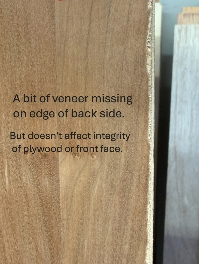 Discounted G1S sheet can have a bit of veneer missing on edge of one side.