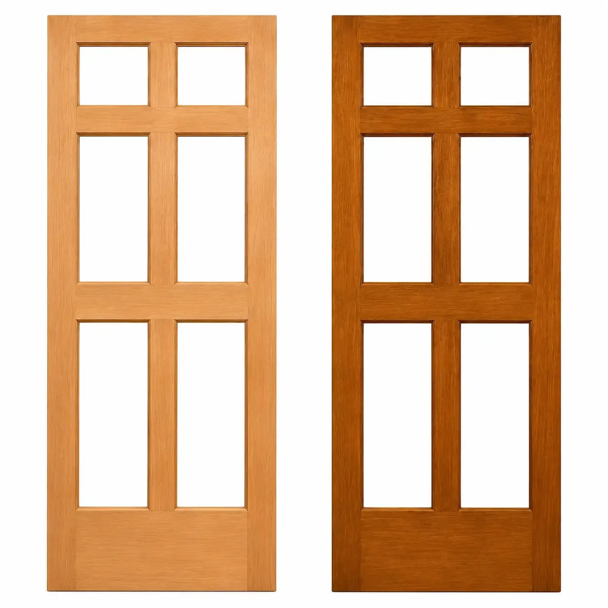 Both Standard and Deluxe Mahogany 6-lite storm doors