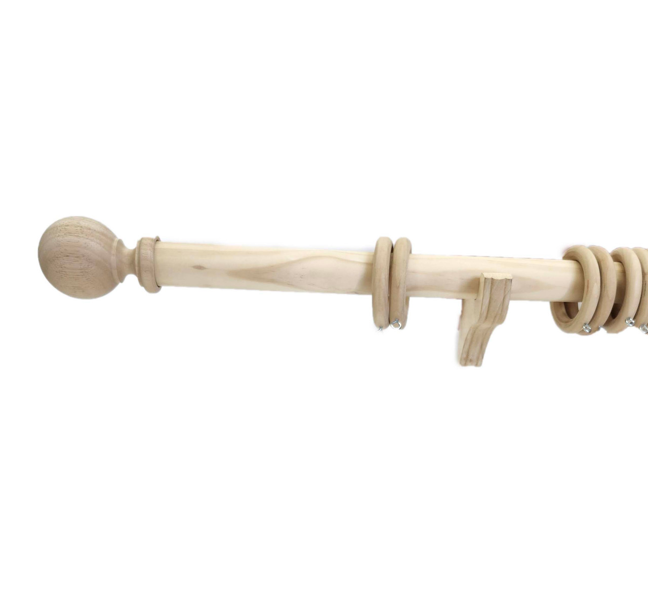 Showing ball finial on rod  with rings and bracket