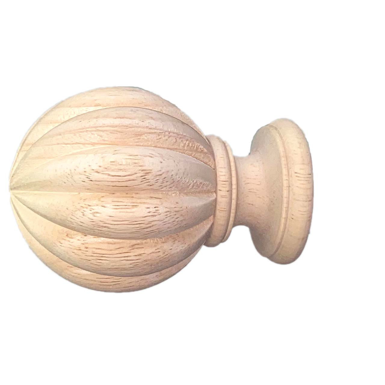 Unfinished Wooden Reeded Ball Drapery Finial, pair