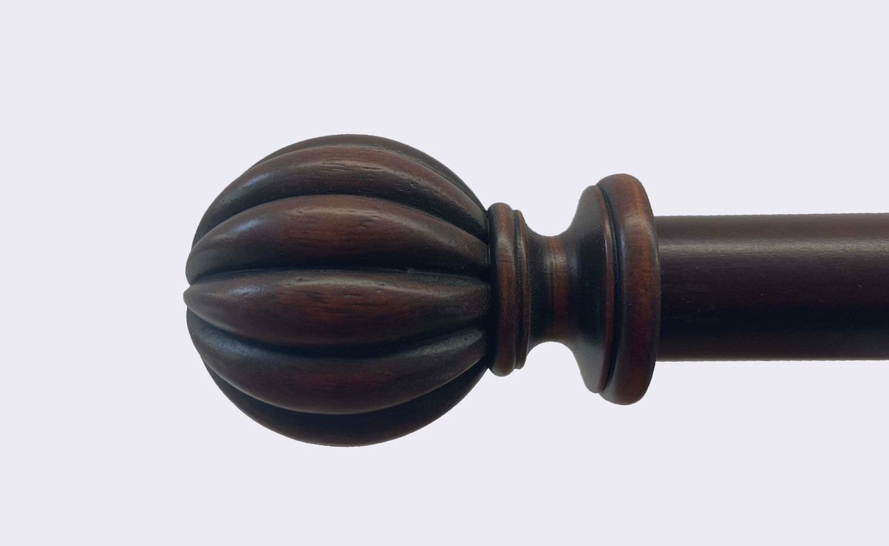 Black Walnut Wooden Reeded Ball Finial, pair