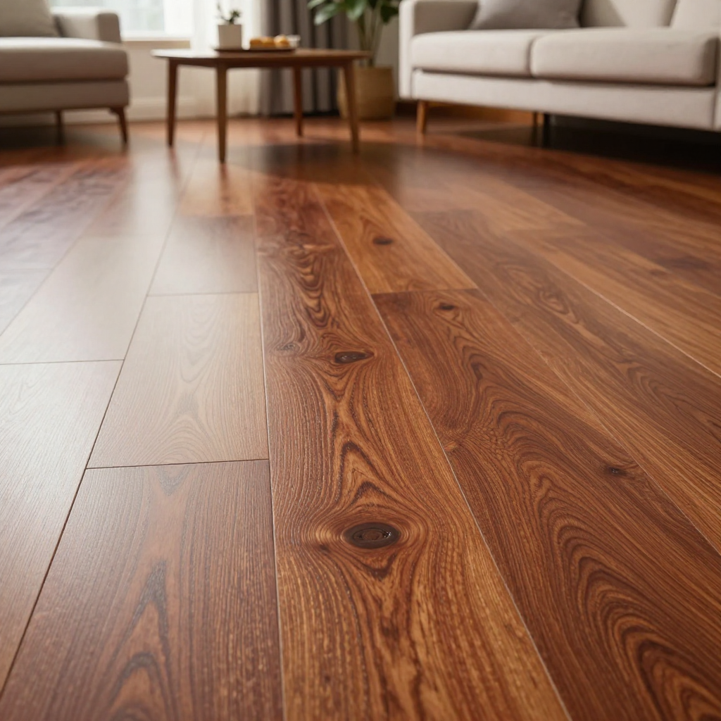Red Oak flooring in #1 common grade with a darker stain