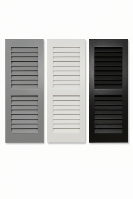 Pine shutters available in Primed, Satin White and Satin Black pre-finished.