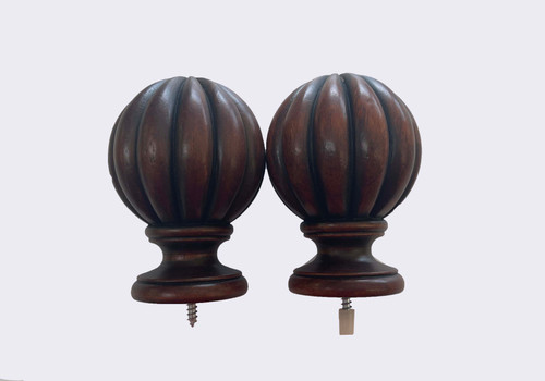 Black Walnut Wooden Reeded Ball Finial, pair