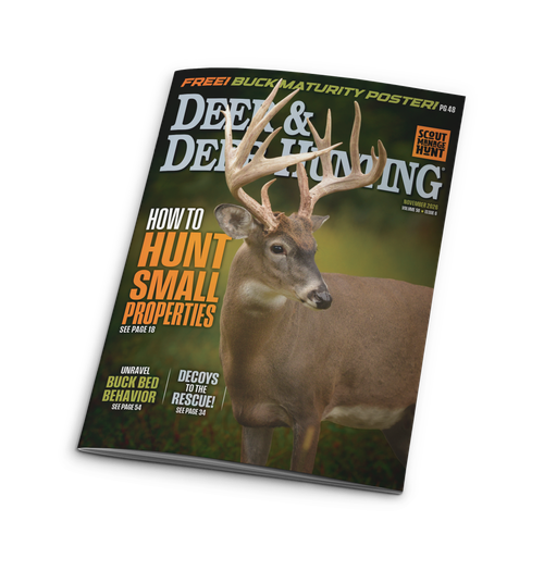 November 2026 issue of Deer & Deer Hunting magazine featuring a mature whitetail buck and stories on hunting small properties, buck behavior and deer decoys.