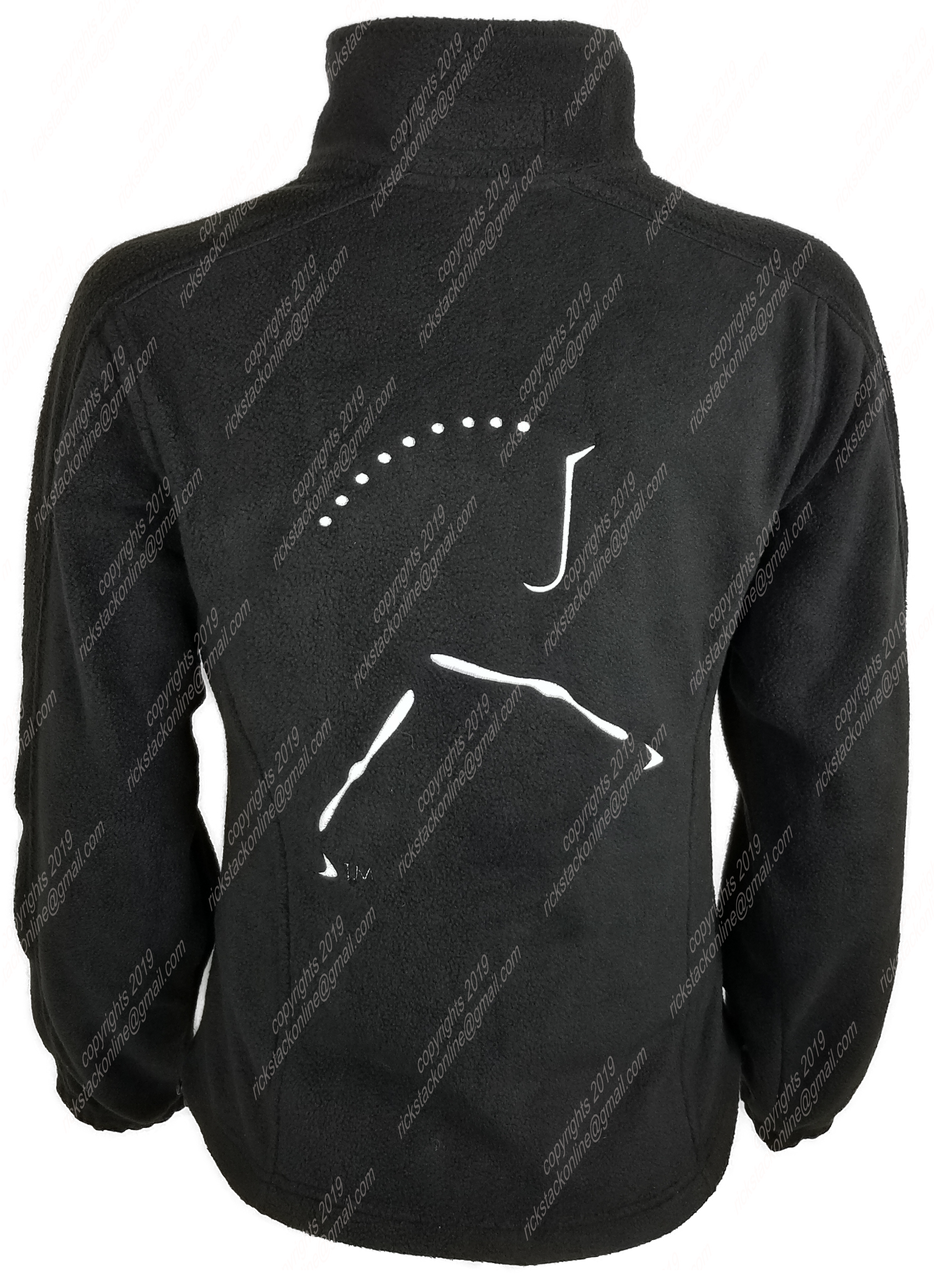 black jacket with white stitching