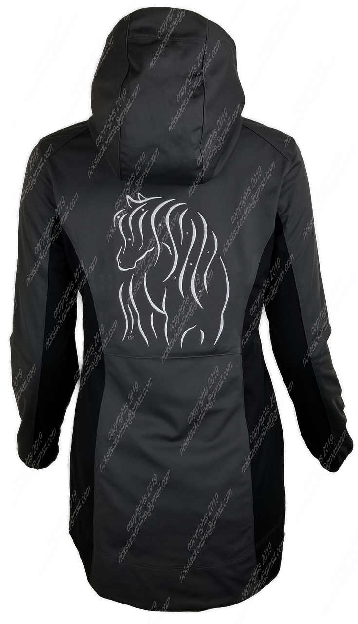 black jacket with white stitching