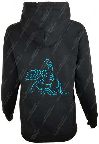 Reining Horse Black Hoodie - Blue Stitching