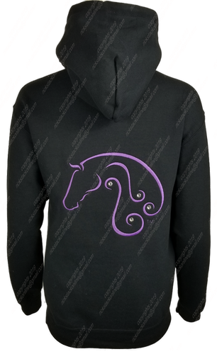 Tribal Horse Black Zip-Up Hoodie - Purple Stitching