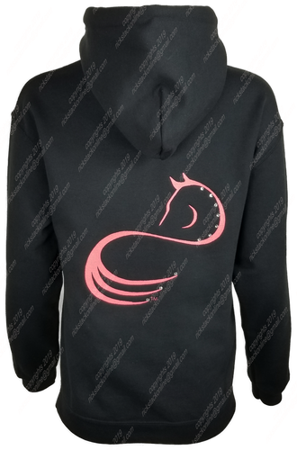 Horse Looking Back Black Hoodie - Hot Pink Stitching